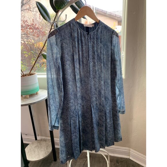 Tory Burch Size 4 S NWOT $490 Silk Mini Shift Dress Chiffon Blue Python 7384 - Picture 12 of 14
